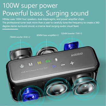 XDOBO X8 MAX 100W Portable Speaker Wireless Bluetooth Soundbar BT5.0 Power Bank TWS Sound Box 20000mAh Boombox Audio Player 4