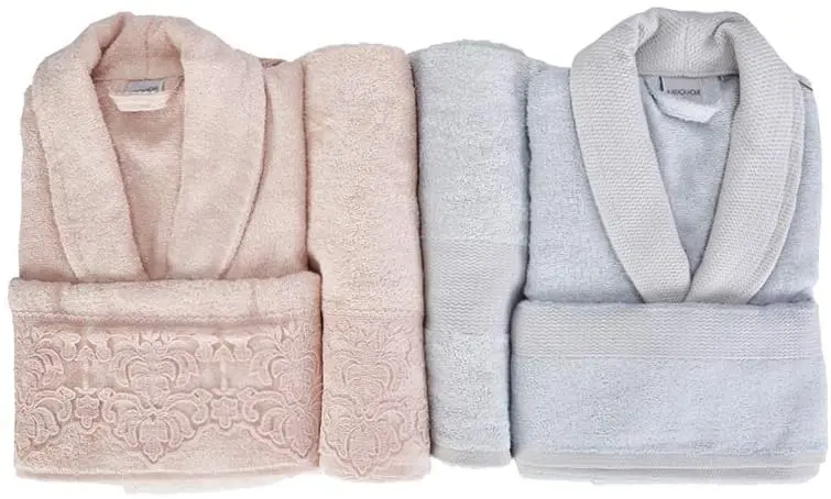 

Karaca Home Carissa Powder Gray Lace Bamboo Family Set-owel 50x90 cm (2 Pieces) Towel 85x150 cm (2 Pcs) Bathrobe S/M- L/XL Mater