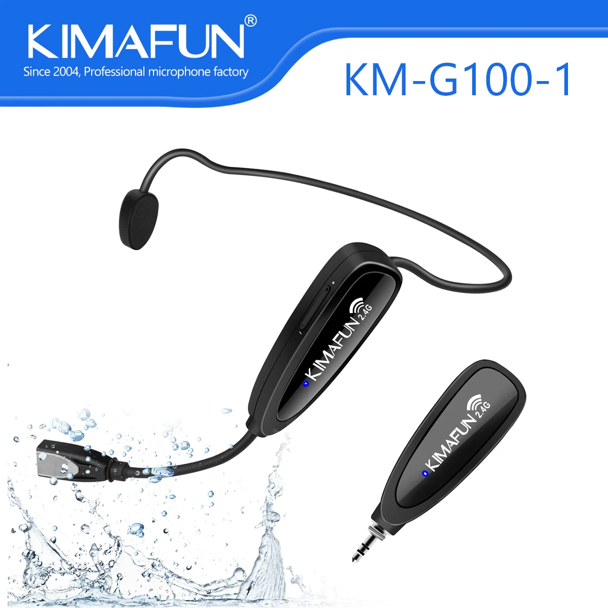 KIMAFUN 2.4G Waterproof Headworn Wireless Microphone System For Water Sports Fitness Instructor Spinning Yoga Gym Coach Record