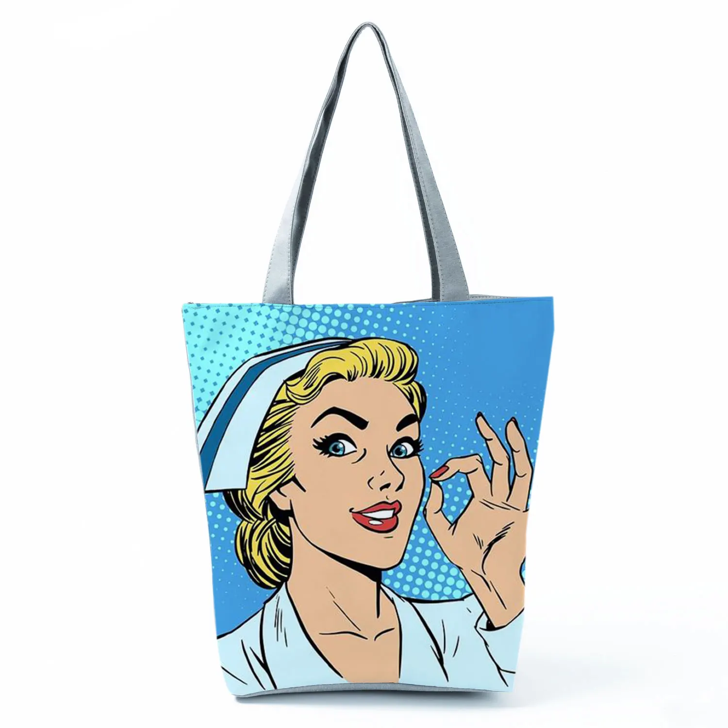Nurse Needle Tubing Pattern Printed Customized Eco Shopper Polyester Totes Bags Women's Handbag Reusable Grocery Bag Pretty Gift