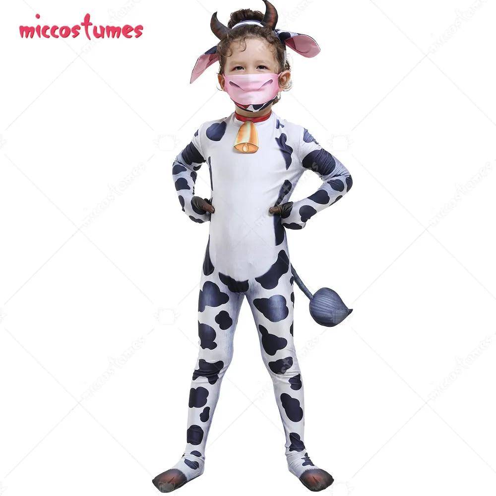 

Домашний Детский милый комбинезон-корова, животное Zentai, костюм для Хэллоуина, вечерние костюмы с покрытием лица