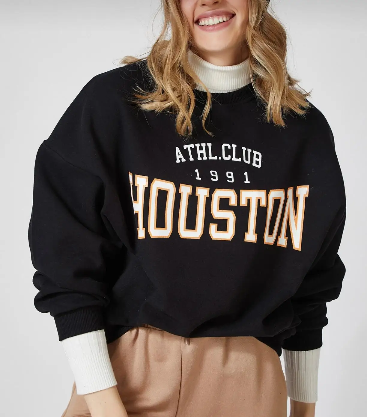 

COTTON Brand Letters Houston Printed Sweater Women Trend Tops Oversized Cool Girls Streetwear New Fashion Pullovers