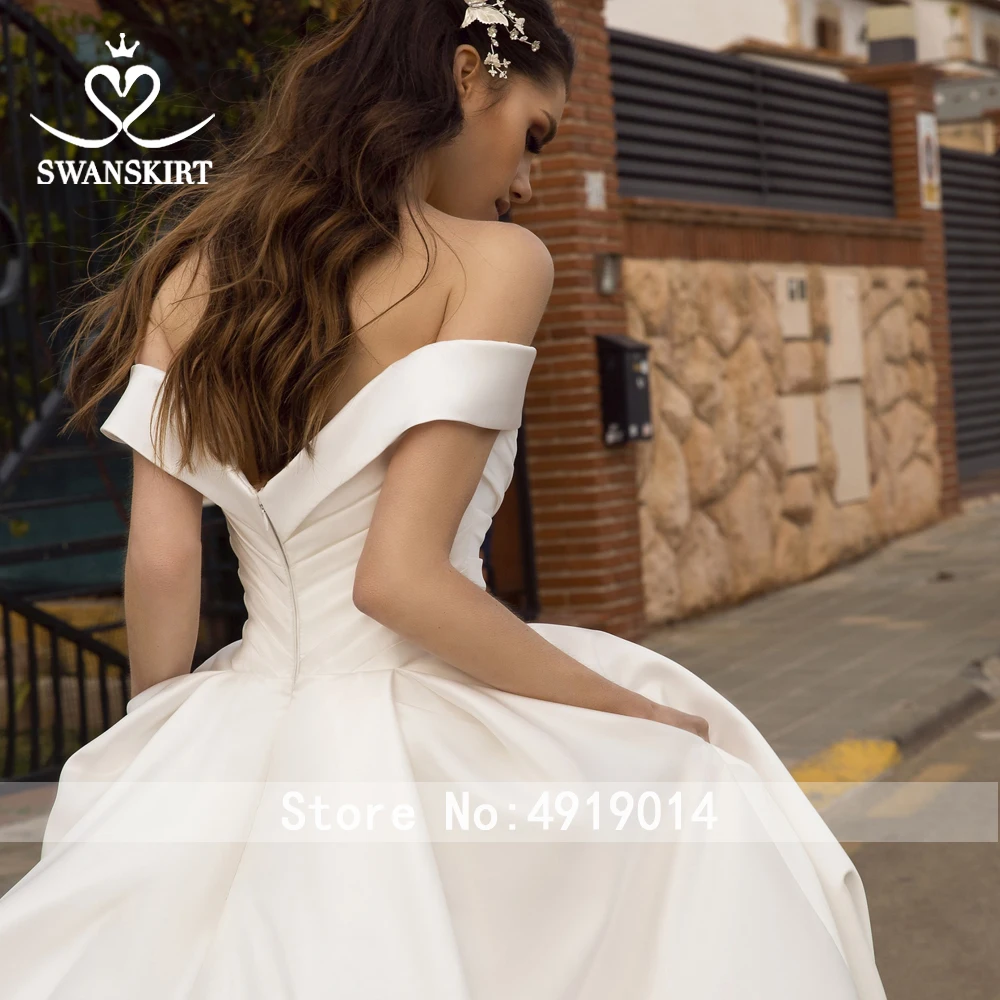 Бохо атласное свадебное платье Swanskirt с открытыми плечами А-силуэта с карманами на молнии платье невесты по индивидуальному заказу Vestido de Noiva TZ23