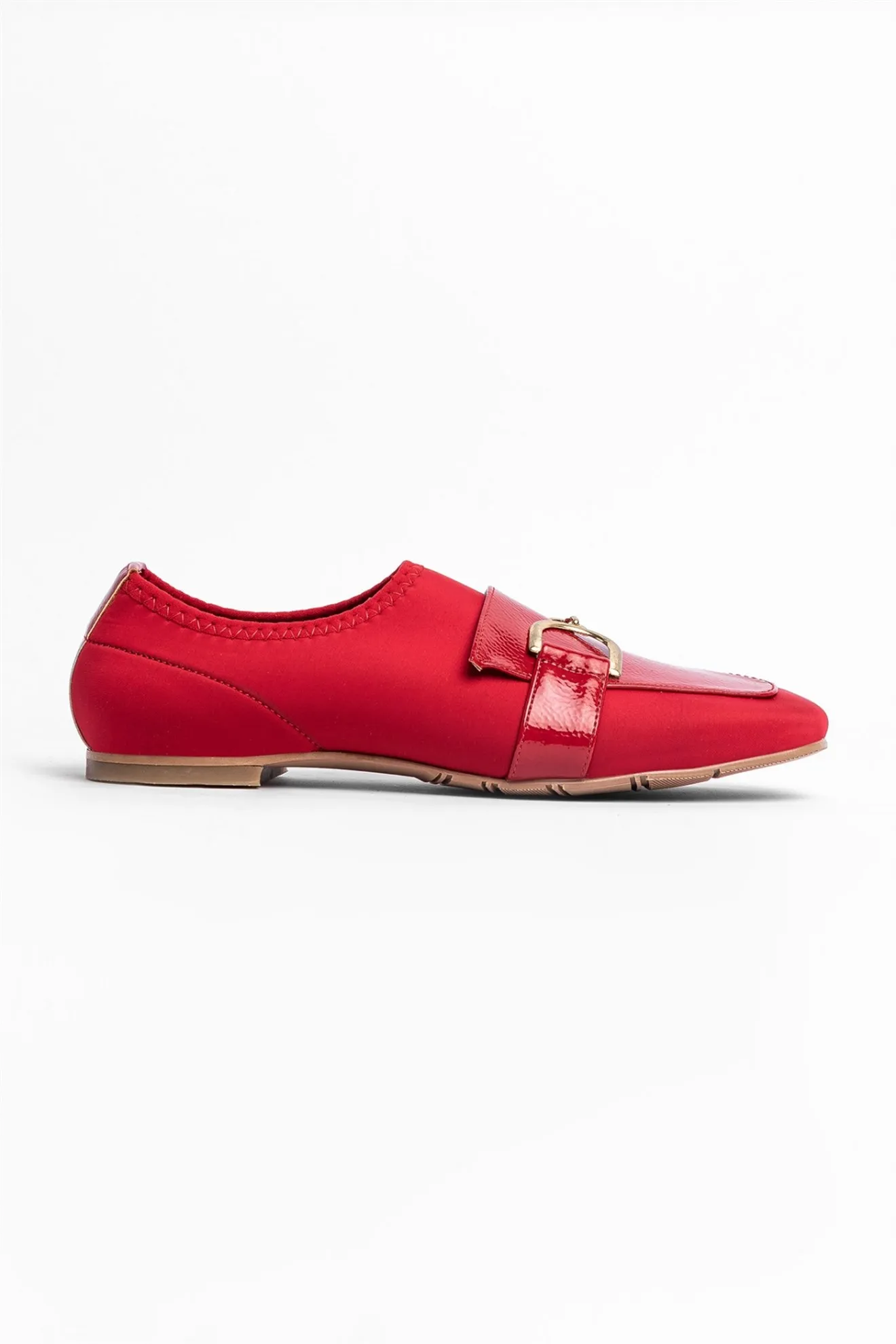 

Women Babet Red Buckle Flat Sole Shoes Fashion Design Leather Women Shoes