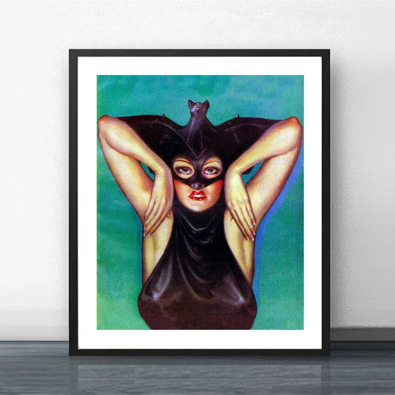 Необычная Девушка Летучая мышь винтажная иллюстрация Холст плакат костюм