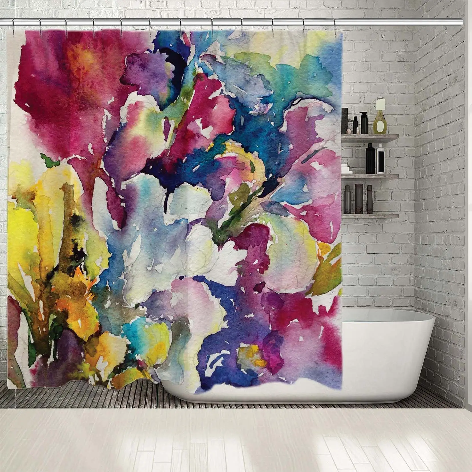 Занавеска для душа абстрактные цветы букет Современная красочная Акварельная