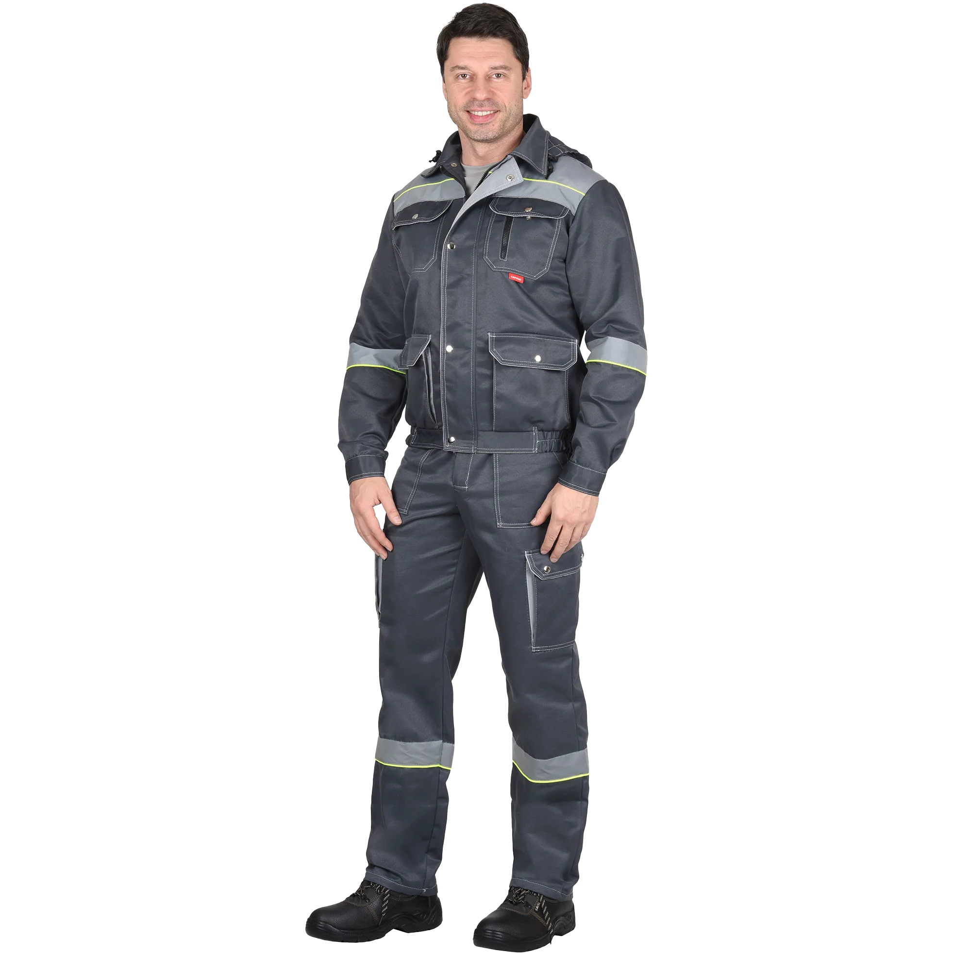 Костюм рабочий Титан СОП хаки серый и черный с полукомбинезоном |