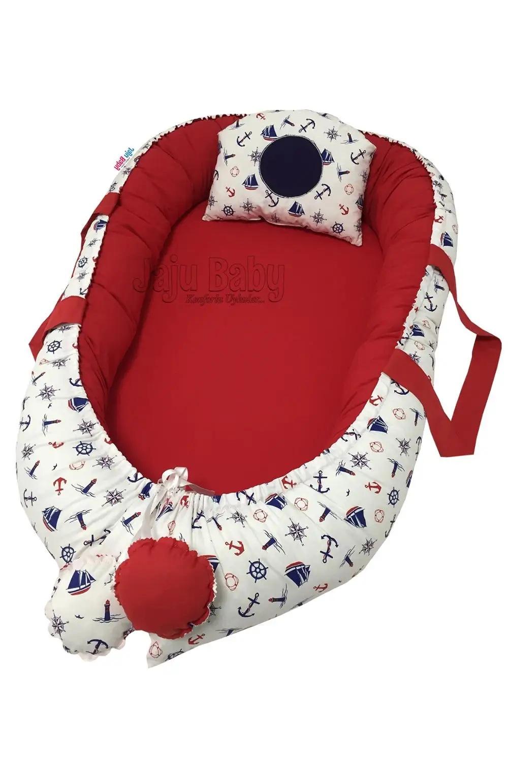 

Jaju Baby Handmade,100x60 Red Capped Design Orthopedic Luxury Babynest Maternal Bed Portable Crib Travel Bed Newborn Baby Bed