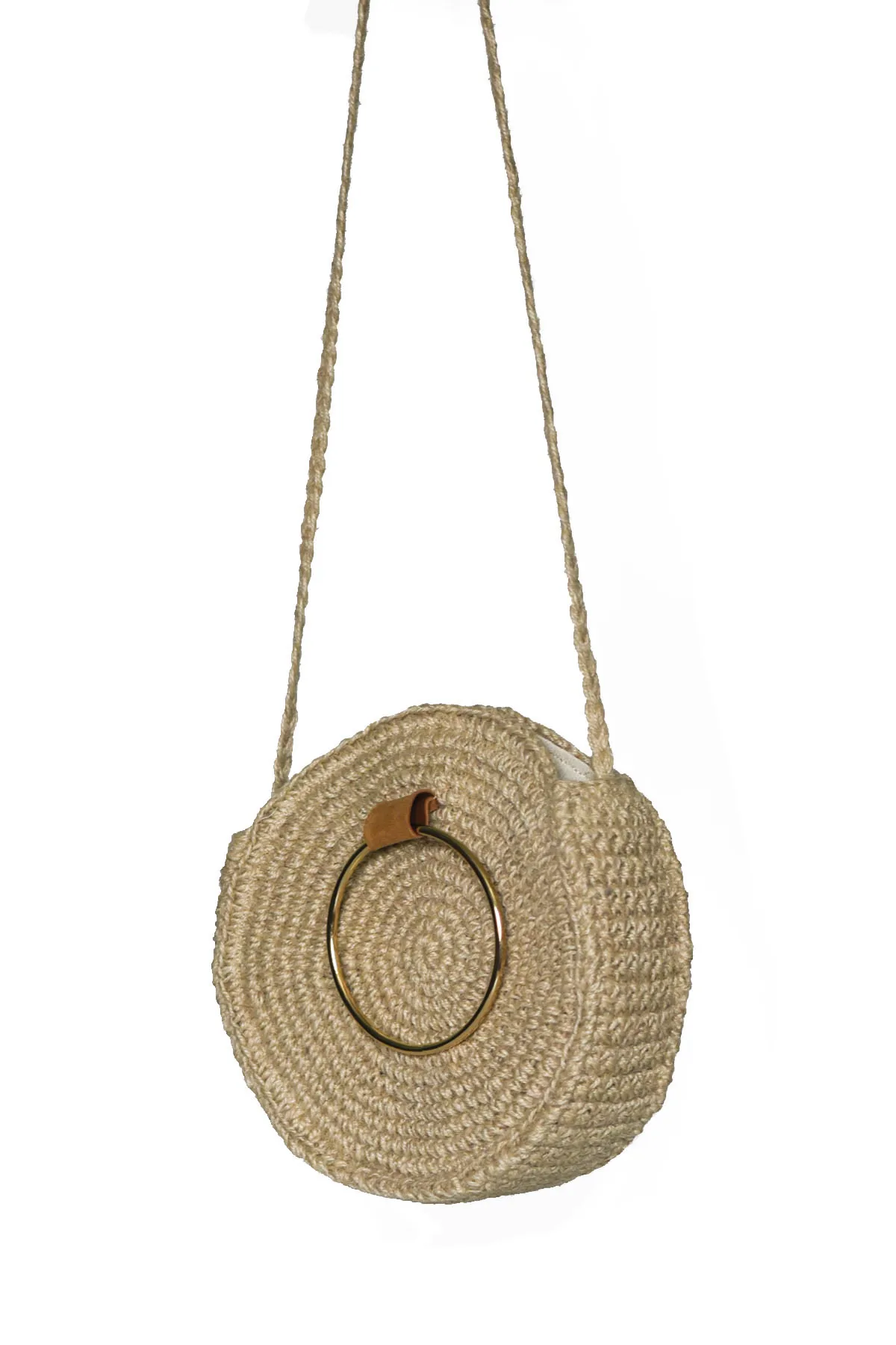 Women's Metal Handle Jute Straw Bag