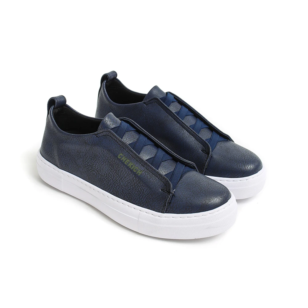 Chekich Women Shoes Dark Blue Color Elastic Band White Outsole High-Quality Artificial Leather Eco-Friendly Vegan New CH013