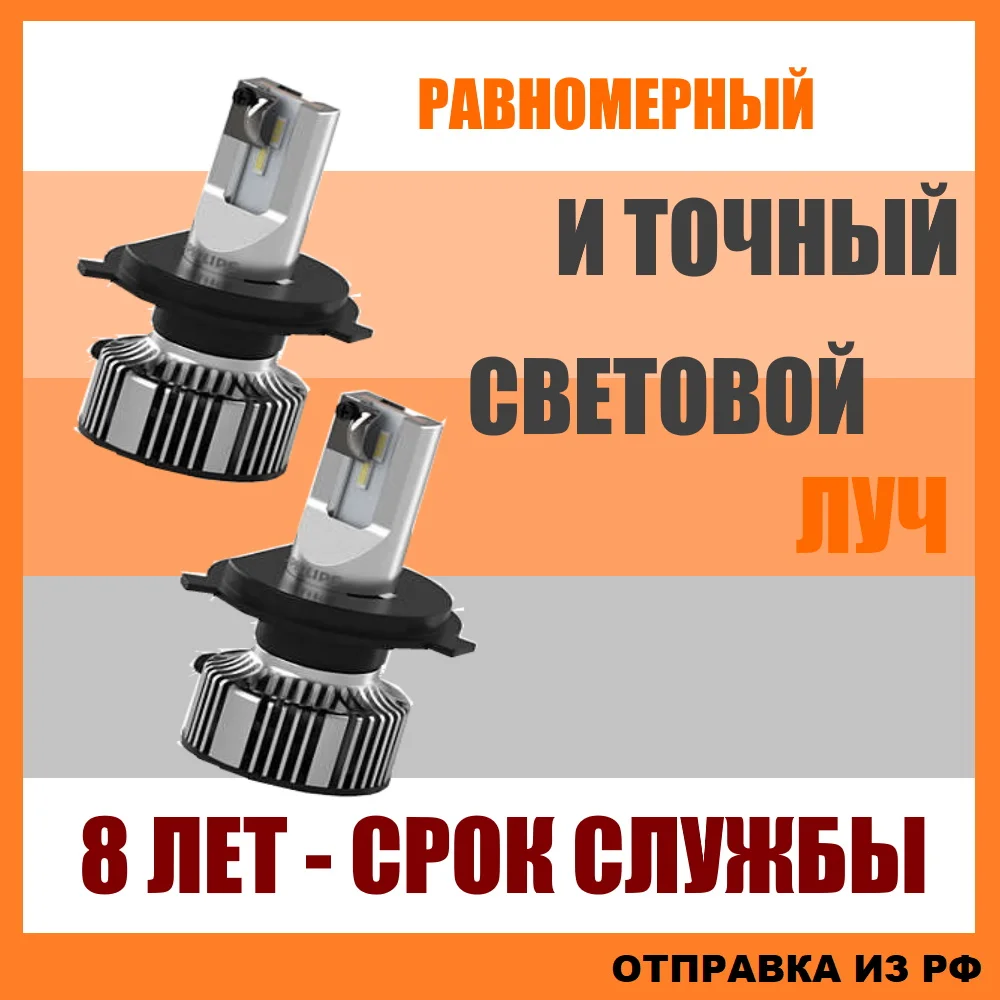 2шт Светодиодная автомобильная лампа головного света Philips H1 H3 H4 H7 H8 H9 H11 H16 HB3 HB4 для