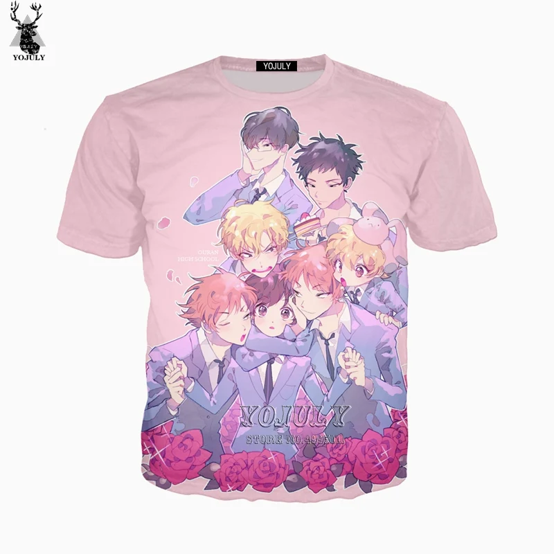 YOJULY 3D принт унисекс аниме Ouran старшеклассник клуб Повседневная Harajuku футболка с короткими рукавами хипстерская уличная одежда A737