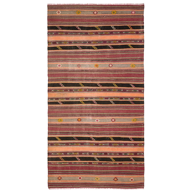 Традиционные полосы ковер килим 9x5 оранжевый этнический дом Декор выцветшие