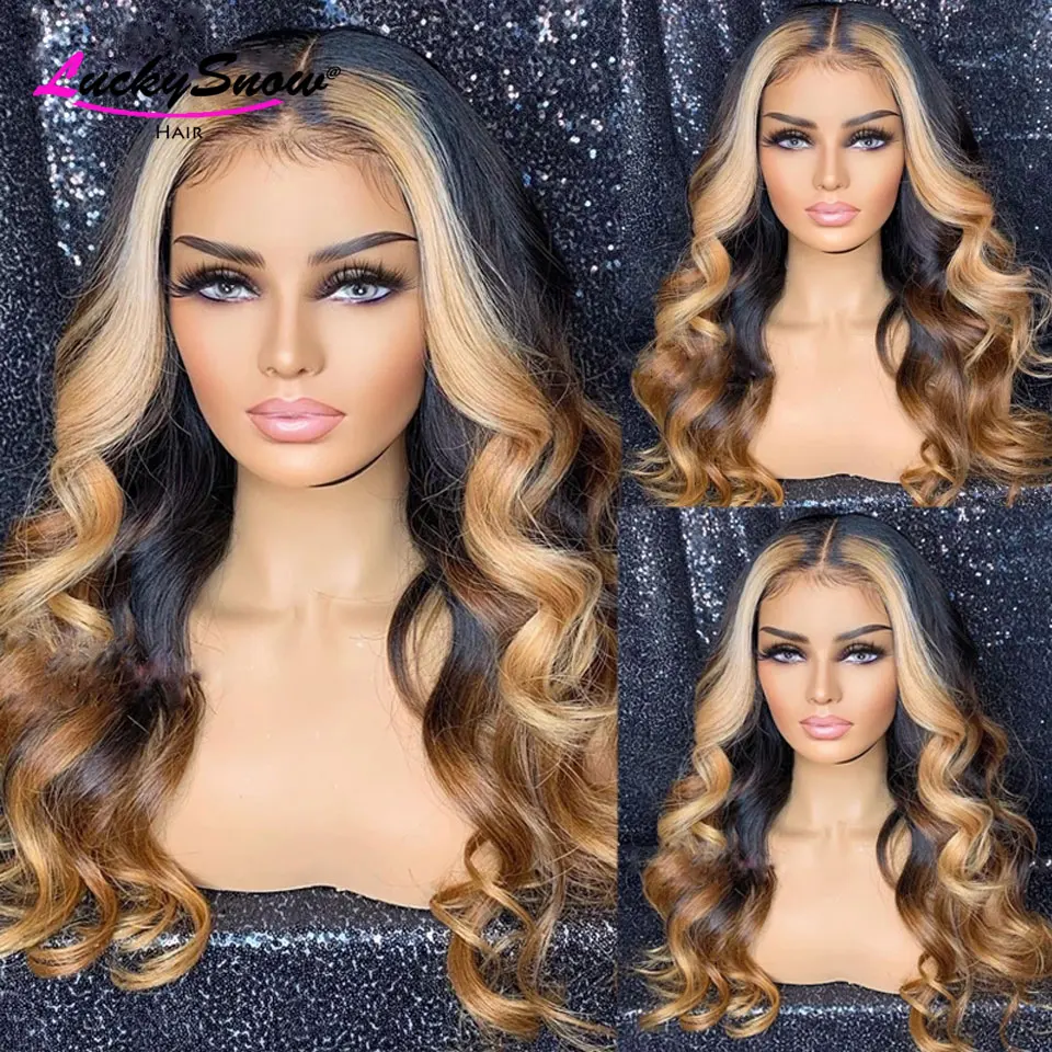 

Blonde Colored Lace Front Wigs Wavy Highlight Human Hair Wigs For Women Pre Plucked Brazilian Ombre Honey Blonde Lace Front Wig