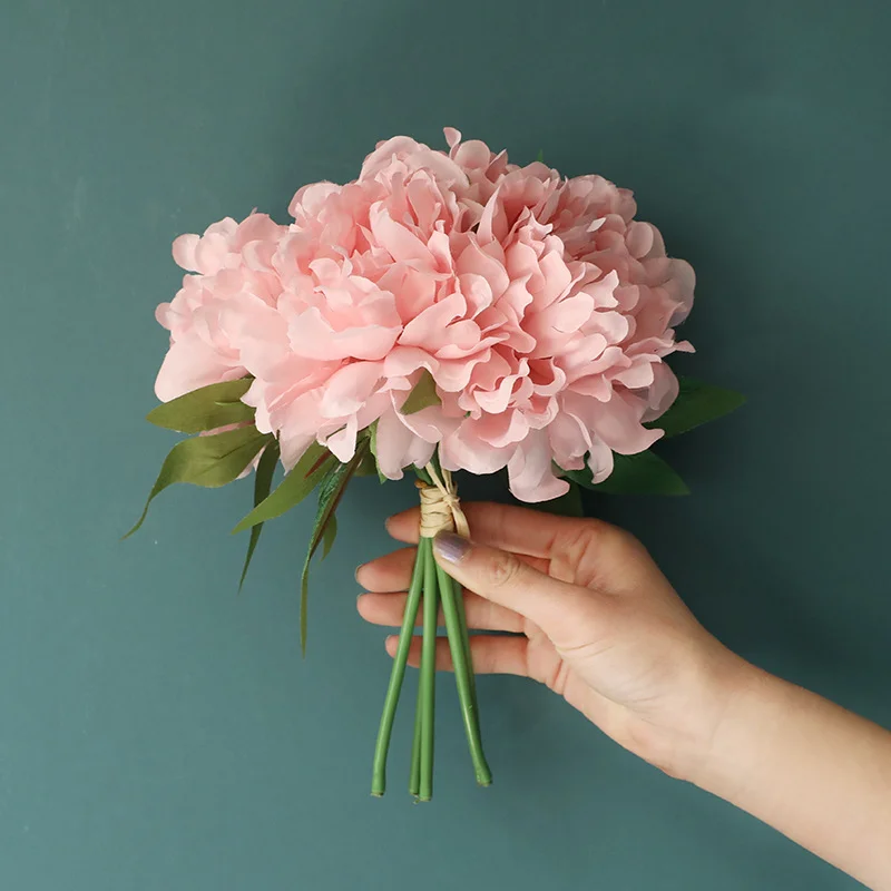 Искусственный шелк цветок пиона 5 головок Большой реалистичный Розовый Белый