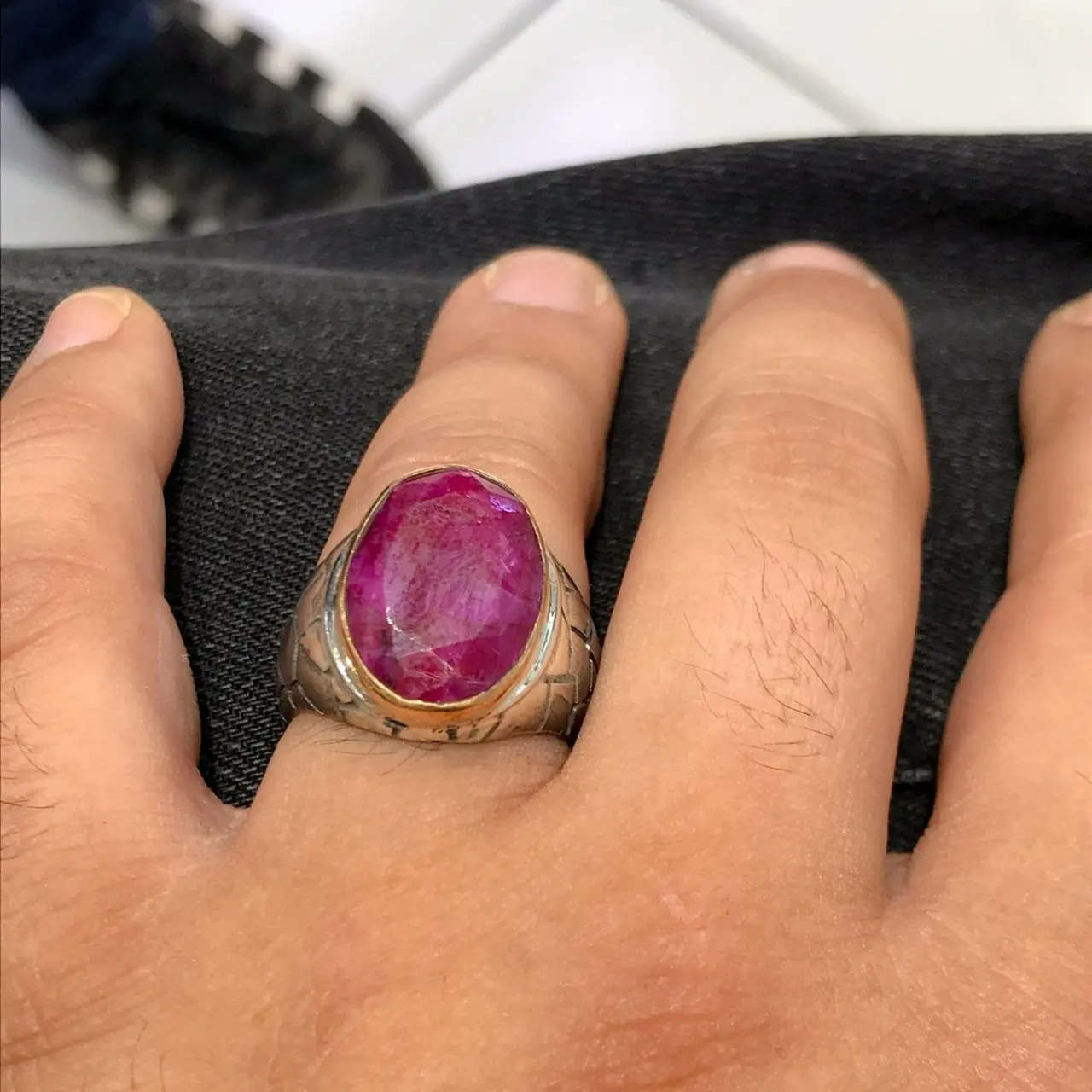 Natural Ruby Stone Hand Generation Silver Men 'S Ring