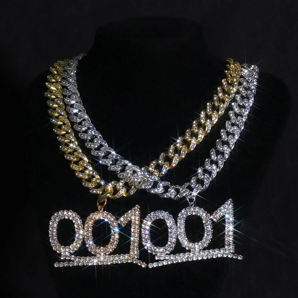 

Hiphop New Number 001 456 Necklace for Women CZ Halloween Fashion Heavy Luxury Squid Game Cuban Link Necklace Iced Out Wholesale