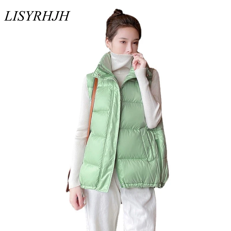 

LISYRHJH New Women's Winter Vest Solid Stand Collar Pockets Ladies Casual Sleeveless Vest Jackets Waistcoat Female