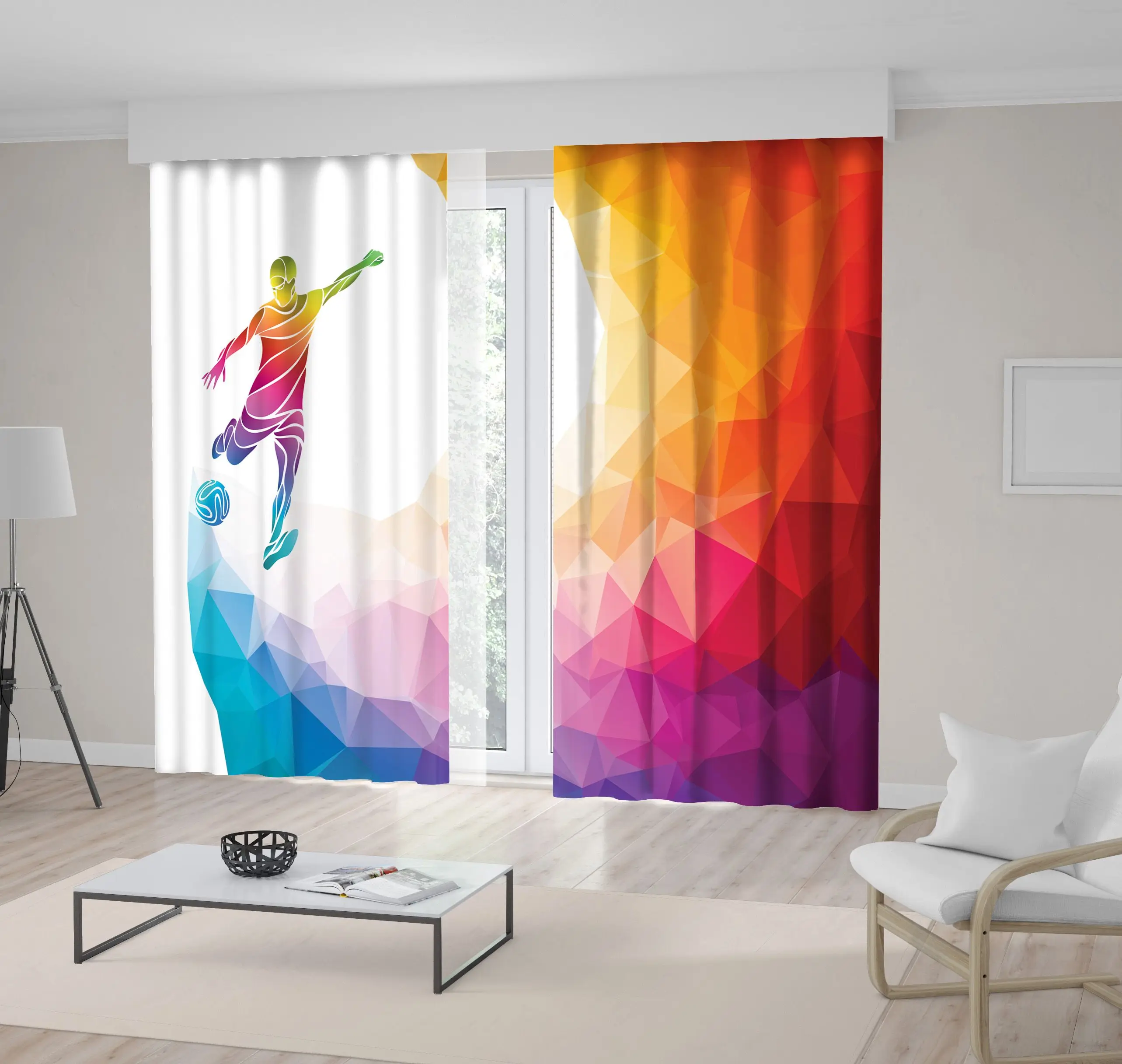 

Curtain Football Player Kicks The Ball Creative Soccer Player Colored Yellow Orange White