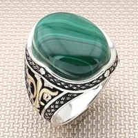 malachite stone ornamented silver mens ring fashion turkish premium quality handmade jawelery
