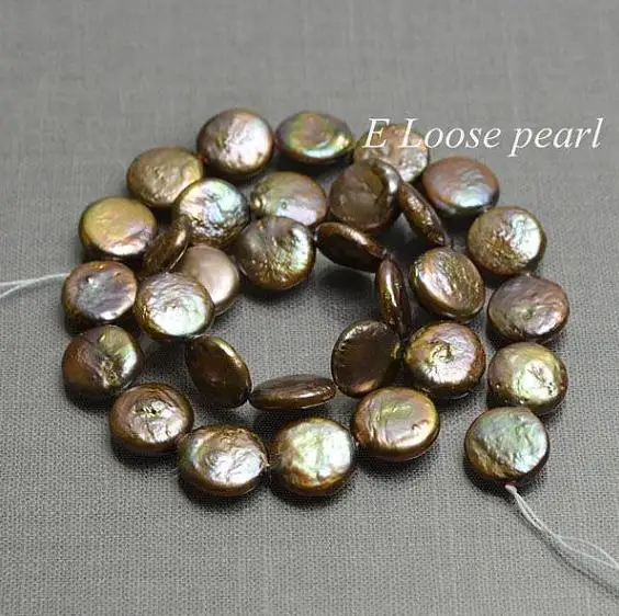 

New Arrival Loose Pearl Jewelry Genuine Freshwater Coin Pearl Brown 12mm Design Wedding Full Strand DIY Making Necklace Earrings