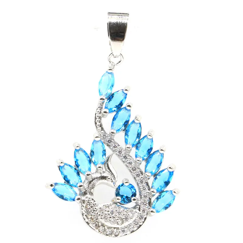 42x25mm Lovely Cute Phoenix Created Rhodolite Garnet Paris Blue Topaz White Zircon For Girls SheCrown Silver Pendant Daily Wear | Украшения