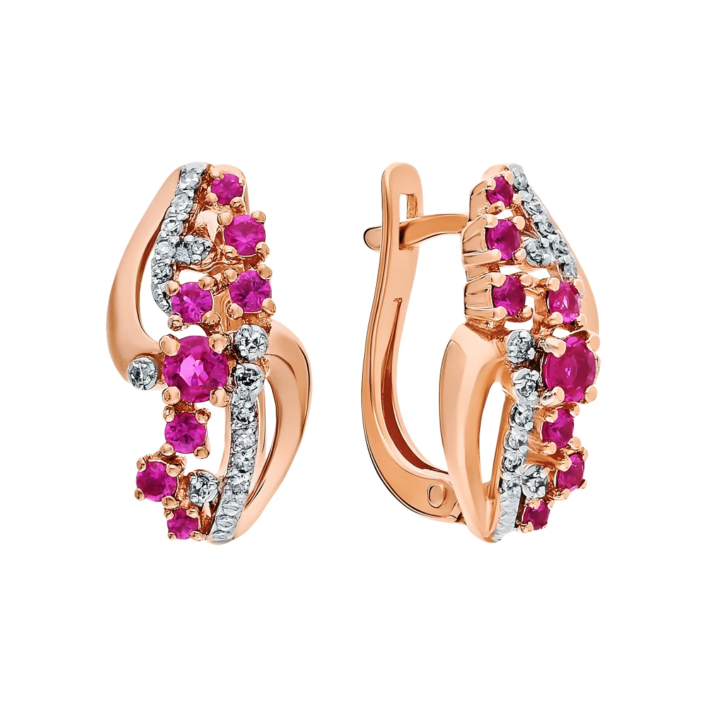 Золотые серьги с рубинами и бриллиантами SUNLIGHT проба 585|Серьги-клипсы| |