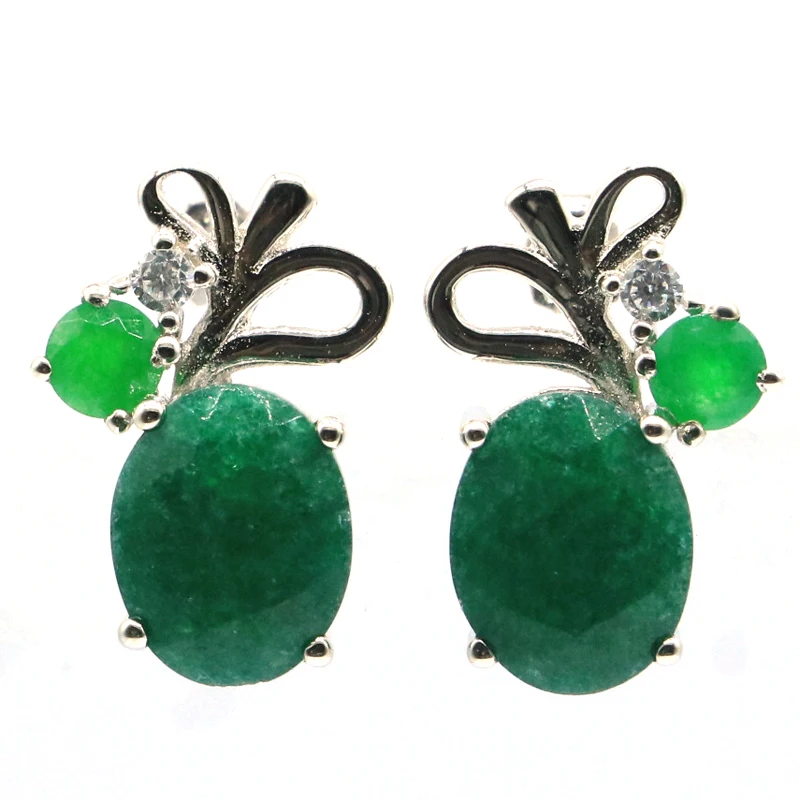 

18x11mm 100% Real 925 Solid Sterling Silver Stud Earrings Jazaz Infinity Anniversary 2.9g Real Green Emerald London Blue Topaz