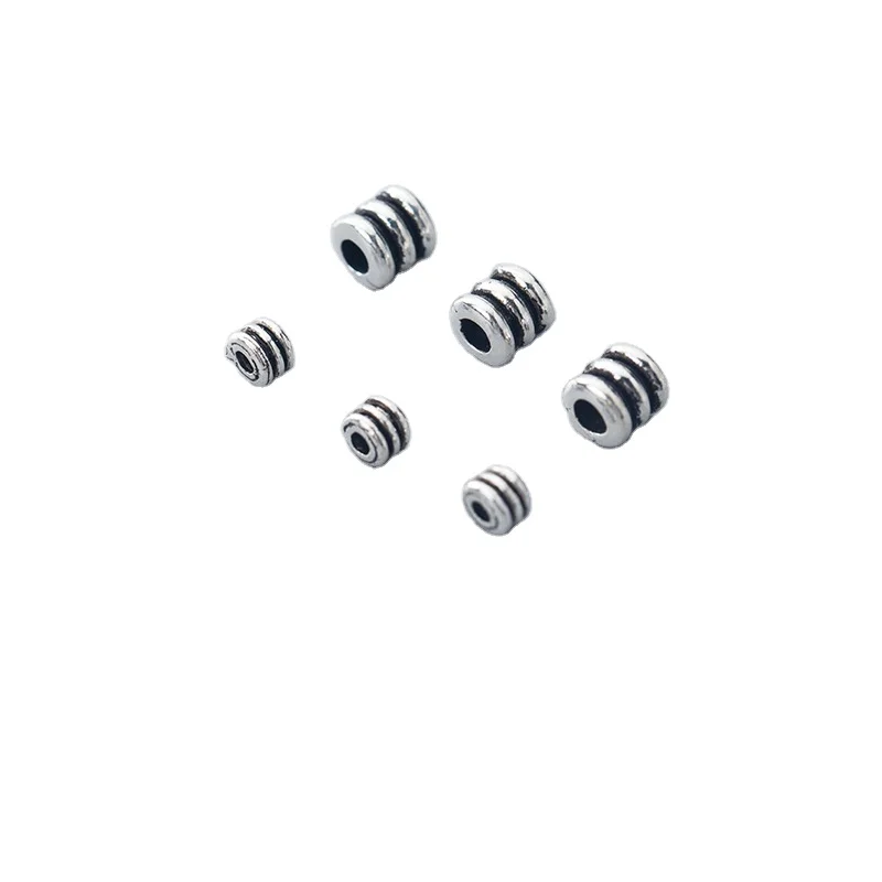 

XUQIAN 4/6mm Retro 925 Silver Threaded Geometric Spacer Lose Beads for DIY Bracelet Jewelry Making Supplies B0289