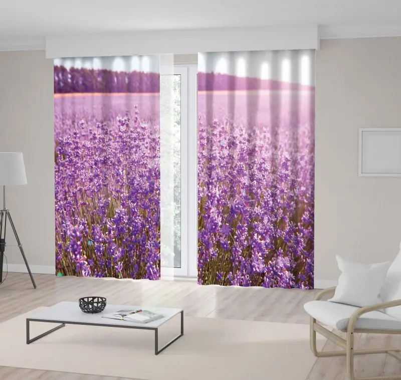 

Curtain of Field Lilac Lavender Herbal Blooming Flowers horse Sunset Nature Scenery Picture Printed