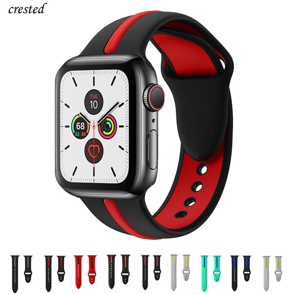 Силиконовый ремешок для Apple watch 5 44 мм 40 iWatch 38 42 двухцветная полоса часов Браслет 4 3