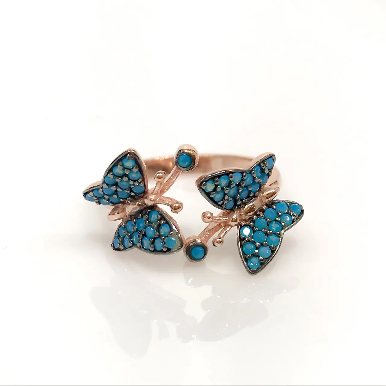 Трендовое серебряное кольцо с двумя бабочками и голубым крошечным бирюзовым камнем от AliExpress RU&CIS NEW