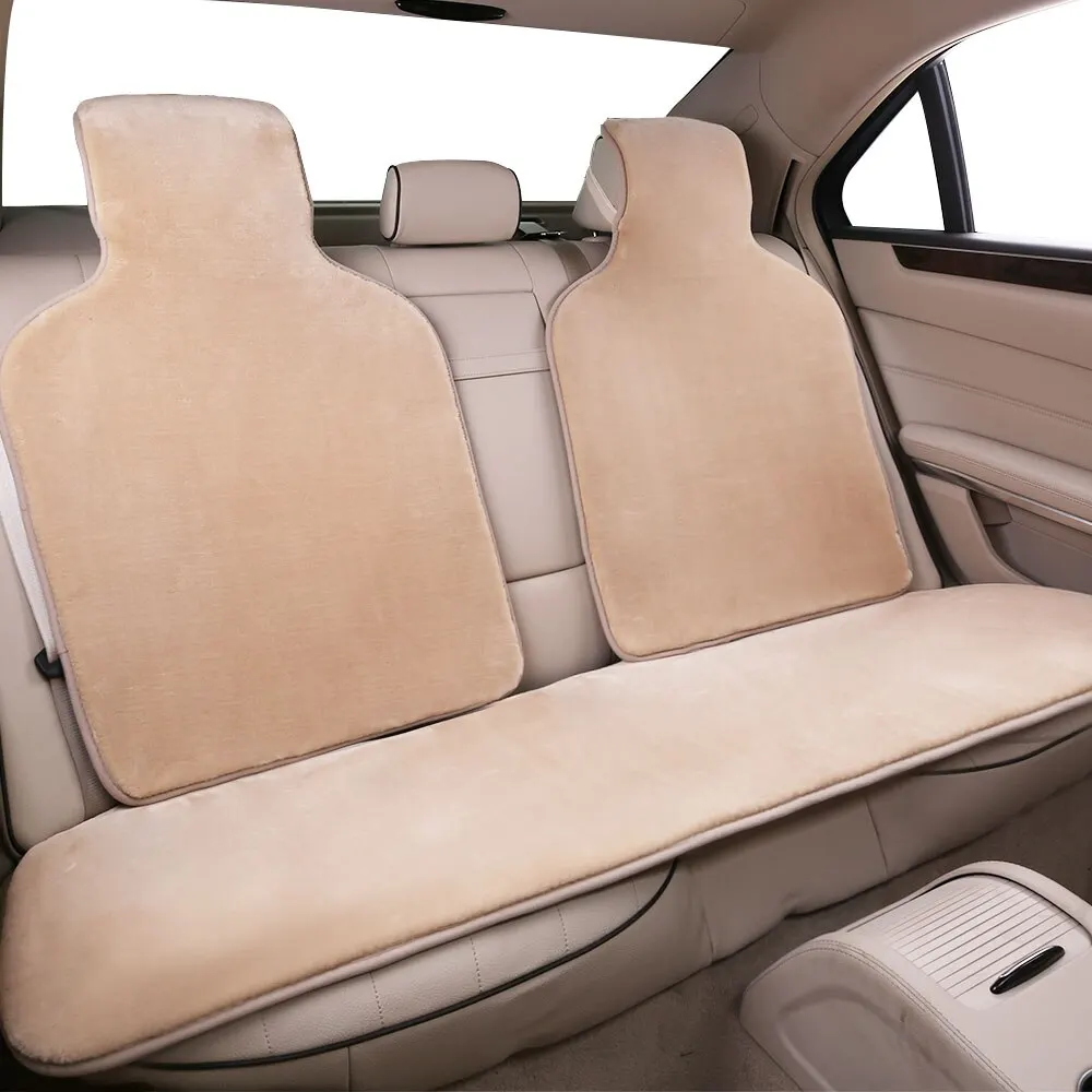 BEIGE 1pc back seat AUTOROWN Универсальные накидки из искусственного меха овчины короткий ворс Мягкие и комфортные Осень-зима Аксессуары в салон машины Накидки на заднее и переднее сиденья Меховые чехлы - Название цвета: BEIGE 1pc back seat