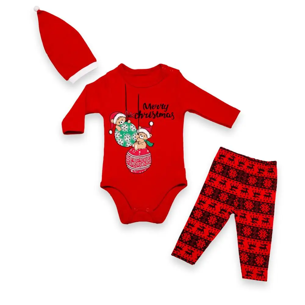 2019 Рождественский комплект одежды для новорожденных девочек Ребристое боди с