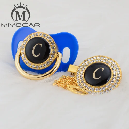 LC-6 6-18m MIYOCAR золото серебро имя инициалы буквы C прекрасный bling соска и соска клип набор BPA бесплатно пустышка bling уникальный дизайн LC - Цвет: LC-6 6-18m