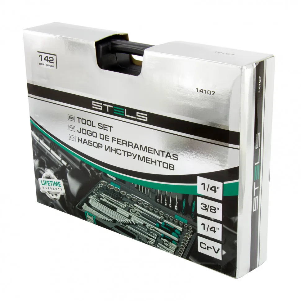 Набор инструментов 1/2 3/8 1/4 CrV пластиковый кейс 142 предмета Stels 14107 | Hand Tool Sets