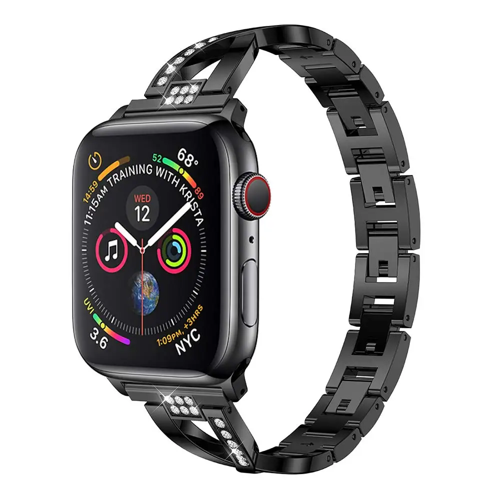 Ремешок из нержавеющей стали 316L для Apple Watch 44 мм 40 38 42 металлический браслет стразы