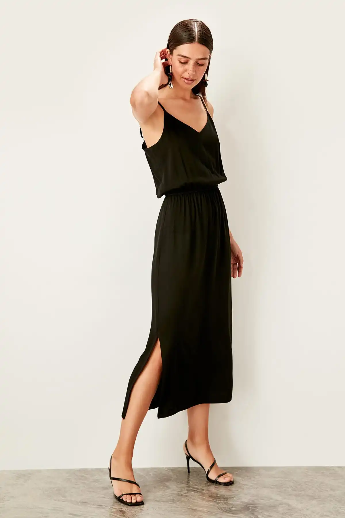 Черное платье с разрезами TWOSS19ST0132|Женские платья| |