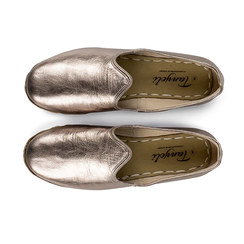 Tanyeli Fashion 2022 Women Handmade Genuine Leather Silver Shoes Slip On Casual Breathable Four Seasons Moccasins Odor Resistant Женщины