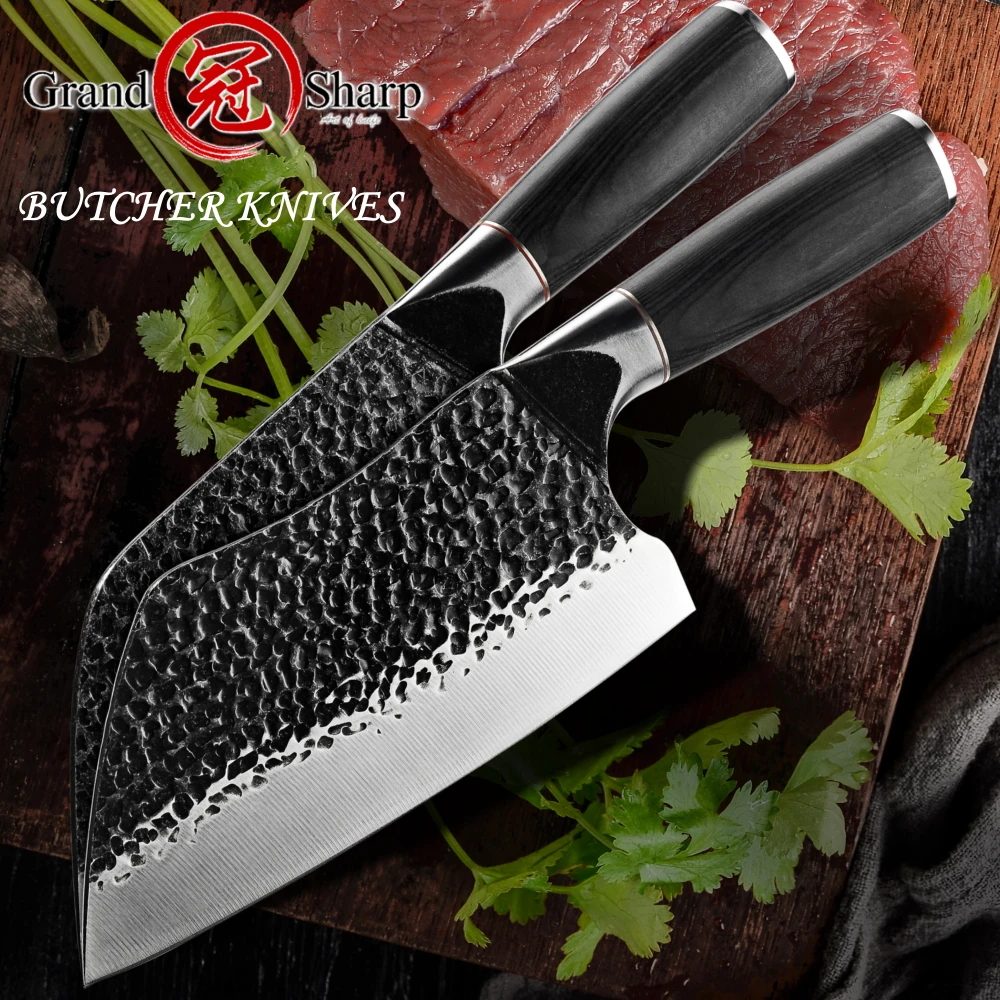 

Grandsharp Hand Forged Kitchen Knives Chinese Cleaver Home Cooking Chef's Butcher BBQ Outdoor Tools Cutlery Slicing Chopping NEW