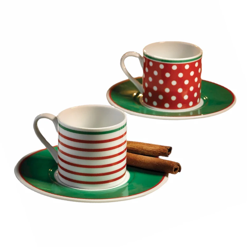 Kutahya Porcelain Polka Dots 2 Person Coffee Cup Set Turkish Coffee Espresso 2 Cups + 2 Saucers Made in Turkey %100 Original