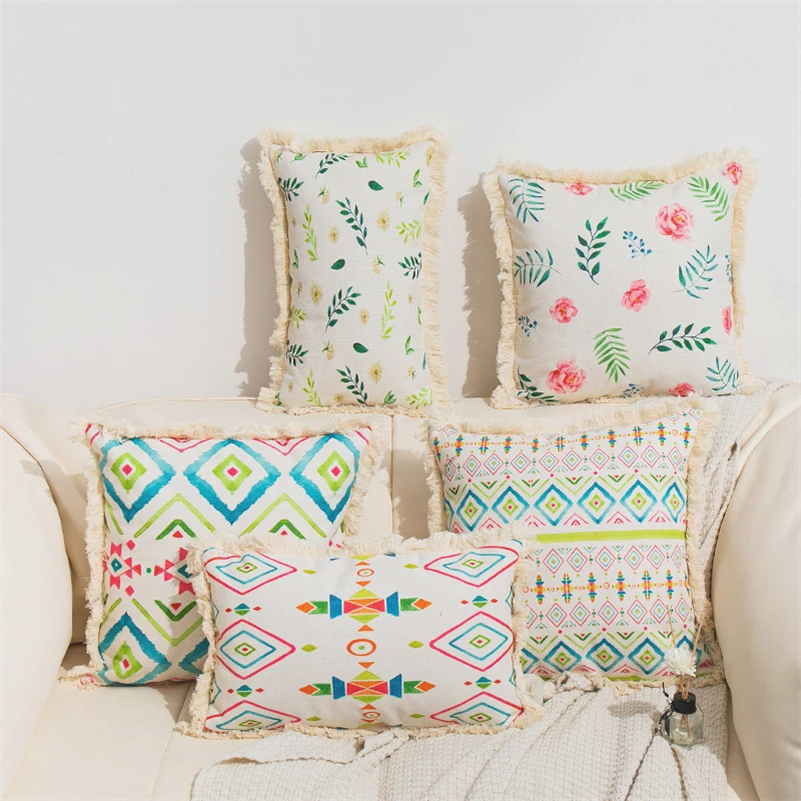 

Cool Summer Botanical Floral Print Cushion Cover Sofa Seat Bed Throw Pillowcase Ethnic Geometry Texture Printed Pillowcase 2 pcs