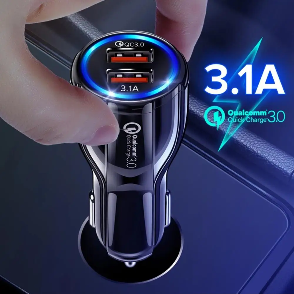 USB мобильный телефон автомобильное зарядное устройство-Qualcom 3,0 Быстрая зарядка+ 1 м Ультра быстрый кабель+ отслеживание груза samsung Iphone