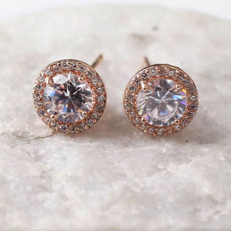 

Women Handmade Rose Gold Circle Diamond Zircon Earring, Handmade 925Silver Woman Zircon Earring,Zircon Women Earring