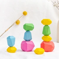 montessori toys 10 pcs primary color wooden rainbow stone stacking blocks balance creative gifts for children