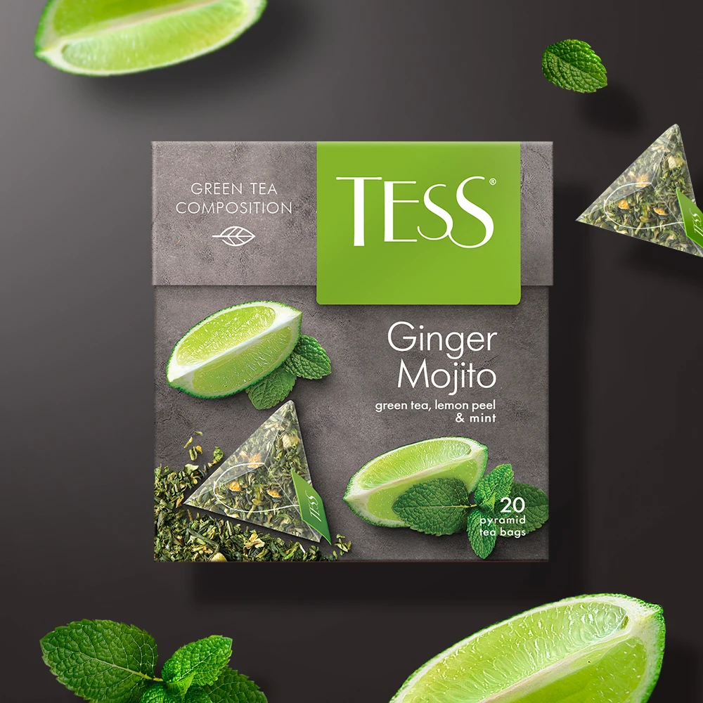 Чай Tess Ginger Mojito зеленый в пирамидках с цедрой лимона и мятой 20 шт |