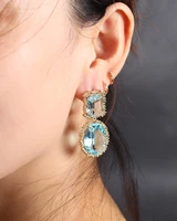 simple blue crystal earrings earrings european and american geometric zircon earrings silver needles