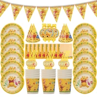 92pcs disney cartoon winnie the pooh birthday party supplies disposable tableware set decoration for kids happy birthday gifts