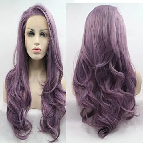 

Long Wavy Synthetic Lace Front Wig Glueless Purple High Temperature Heat Resistant Fiber Hair Wigs For Women