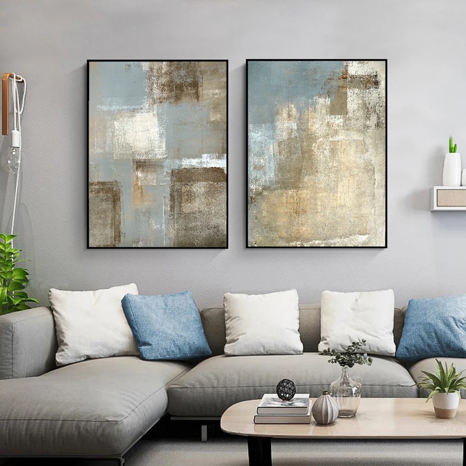 Vintage Abstract Gray Beige Neutral Wall Art Canvas Paintings - Pictures, Posters, and Prints for Living Room Interior Home Decoration image 4